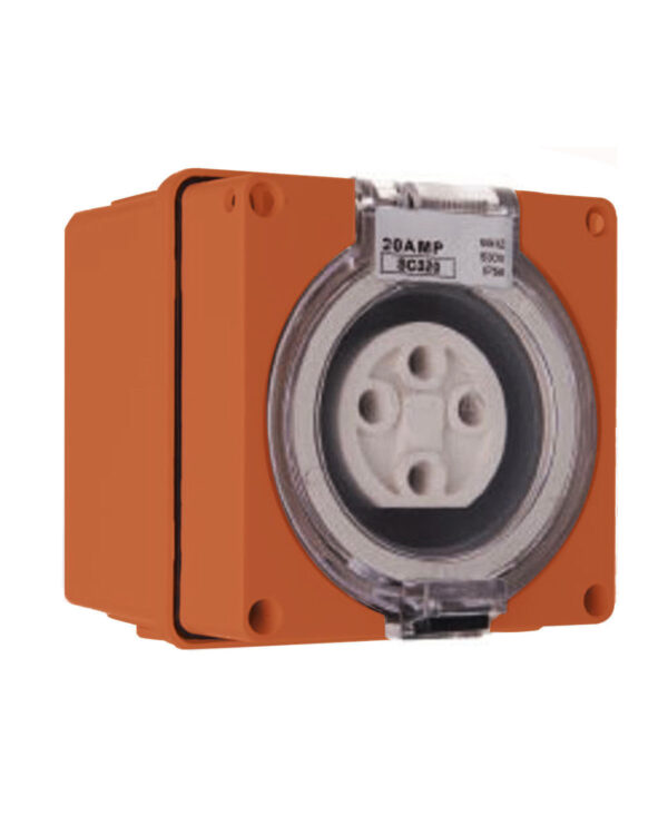 PULSET Single Phase 4 Round Pin Socket 10 Amp Resistive Orange IP/SC410/RO