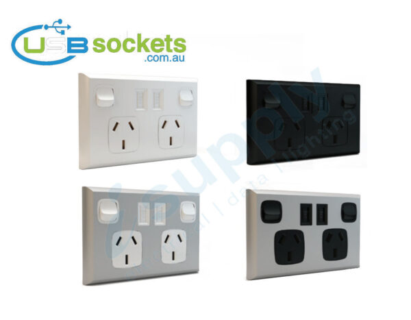 USB Double Power Point Plug Socket Switch Wall Power Australian