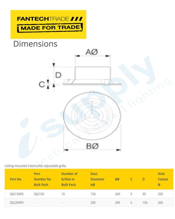 FANTECHTRADE 200mm DJG plaster mount ceiling grille FANDJG200PK - Image 3