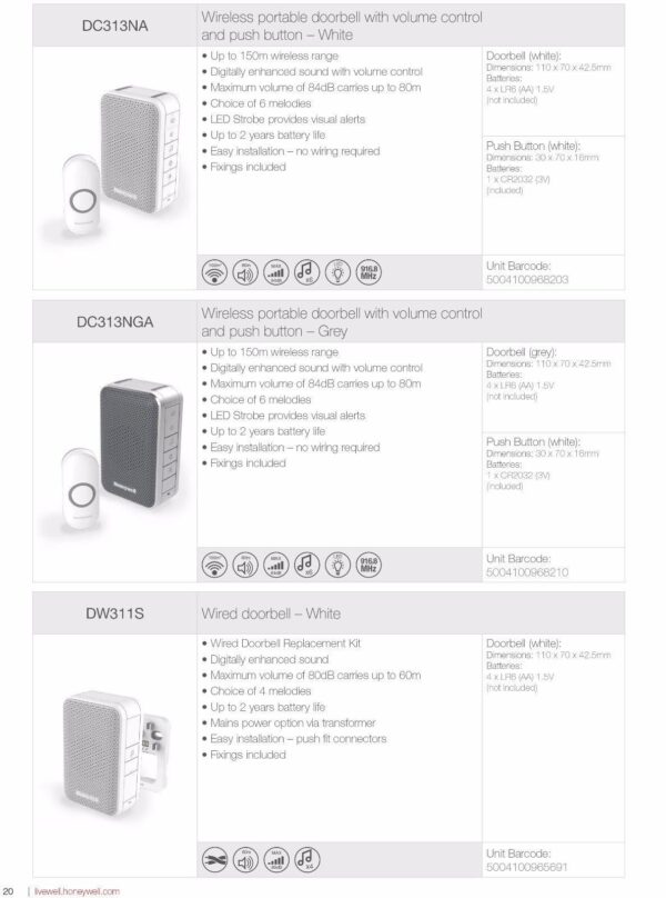 HONEYWELL DOORBELL, EXTENDER, WIRED WHITE 4 TUNES DW311S - Image 4