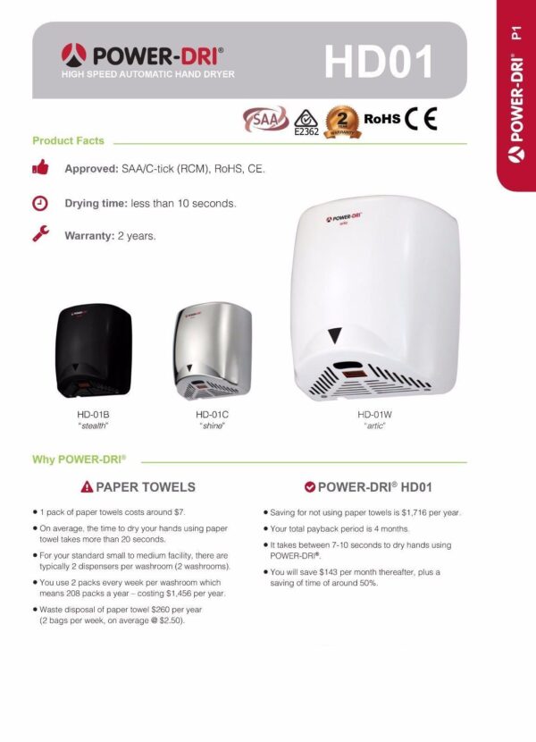 POWER DRI High Speed Automatic Hand Dryer Black HD-01B - Image 3