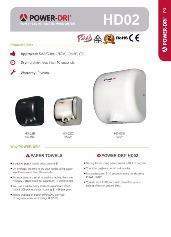 POWER DRI High Speed Automatic Hand Dryer Chrome HD-02C - Image 3