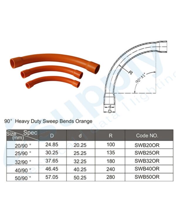 40mm Heavy Duty Orange Sweep Bend 90° - Image 3