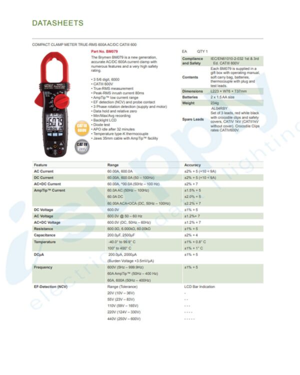 CABAC BRYMEN 600A AC/DC TRMS COMPACT CLAMP METER BM079 - Image 3
