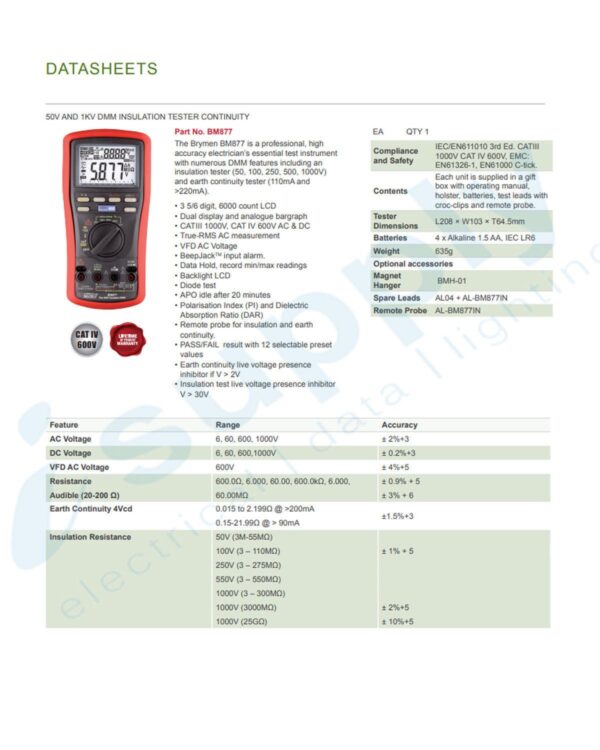 CABAC BRYMEN INSULATION TESTER & DMM CONTINUTY 50V 1KV BM877 - Image 3