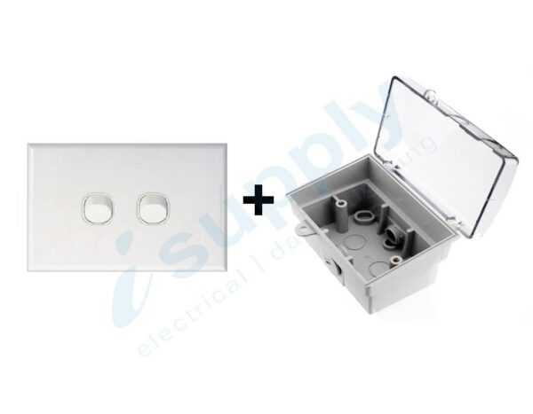 DEXTON Two Light Switch 2 Gang + Weatherproof Box Lock Clear Lid