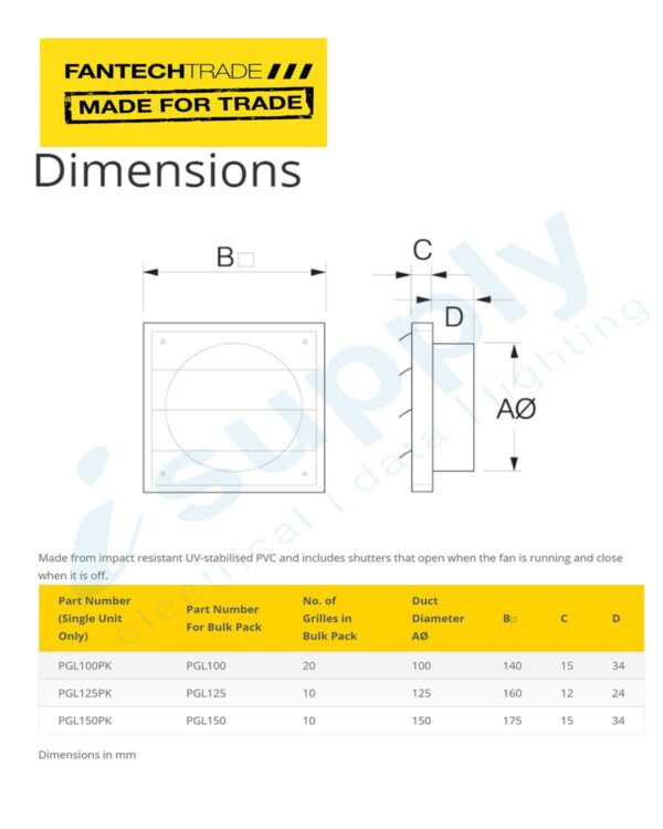 FANTECHTRADE 100mm External Plastic Gravity Louvre FANPGL100PK - Image 3