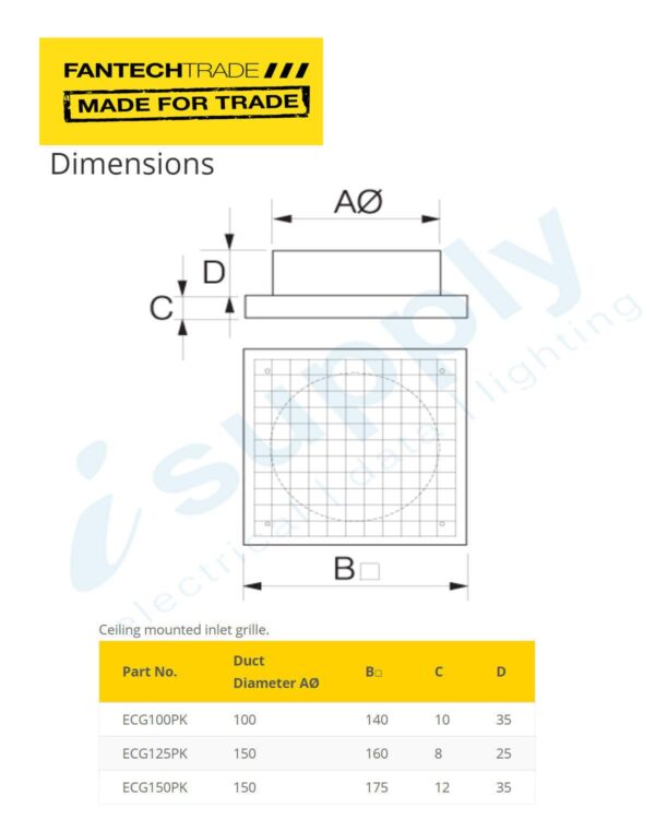 FANTECHTRADE 125mm ECG Egg Crate Ceiling Grille FANECG125PK