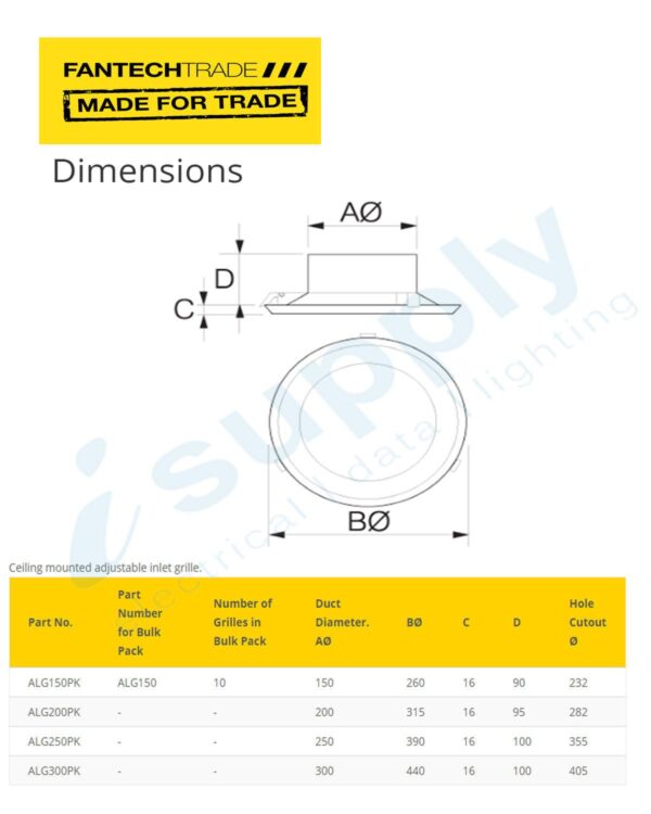 FANTECHTRADE Internal Ceiling louvres 250mm adjustable FANALG250PK - Image 3