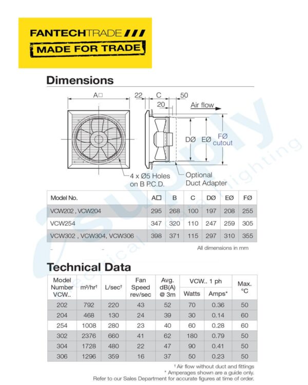 FANTECHTRADE Vogue Series Commercial 300mm 2 pole wall/ceiling fan FANVCW302 - Image 3
