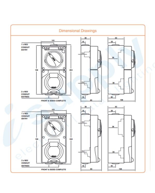 PULSET Three Phase 3 Phase 5 Round Pin Combo 50Amp RO (IP/CO3PH550/RO) RESISTIVE ORANGE - Image 4