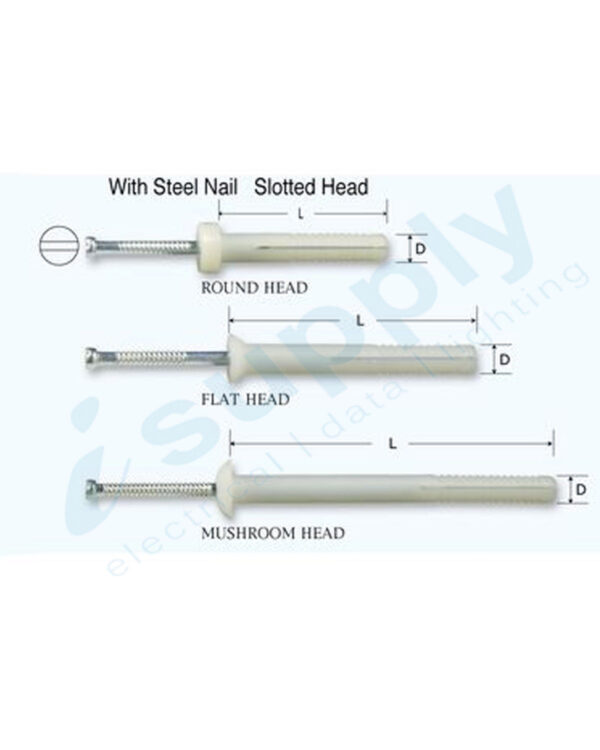 100 x Nylon Nail In Plug Round head Masonry Anchor Tappets 6.5mm x 25mm EXPRESS - Image 3