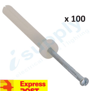100 x Nylon Nail In Plug Round head Masonry Anchor Tappets 6.5mm x 25mm EXPRESS