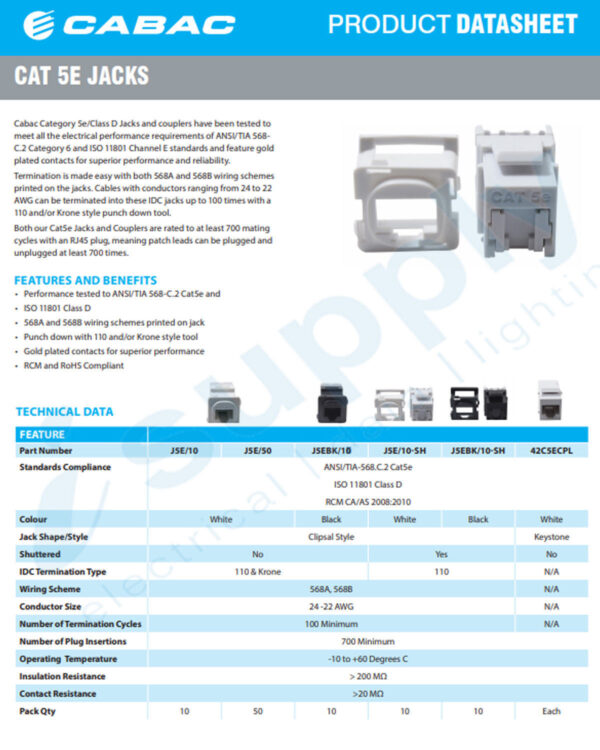 CLIPSAL Compatible CABAC 10 x JACK CAT5E K/110 J5E/10 - Image 4