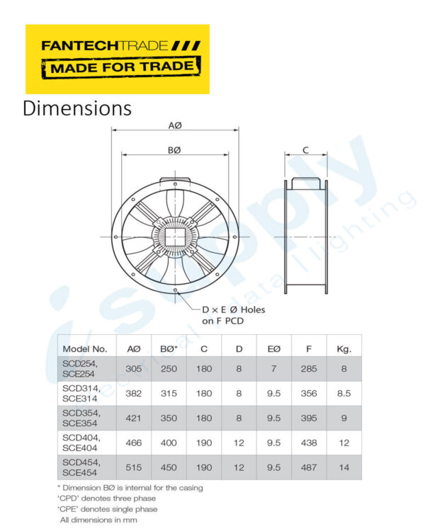 FANTECHTRADE Short cased in-line duct fan 350mm 4 pole 3Ph FANSCD354 - Image 3