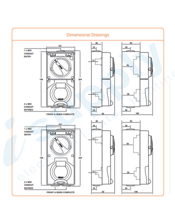 PULSET Single Phase 3 Round Pin Combo Switch & Socket 32A IP/CO3PH332R - Image 4