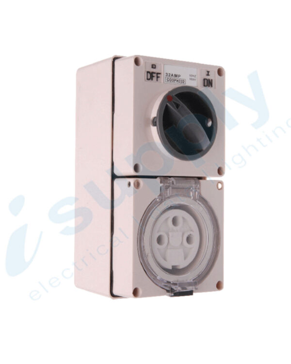 PULSET Single Phase 3 Round Pin Combo Switch & Socket 32A IP/CO3PH332R